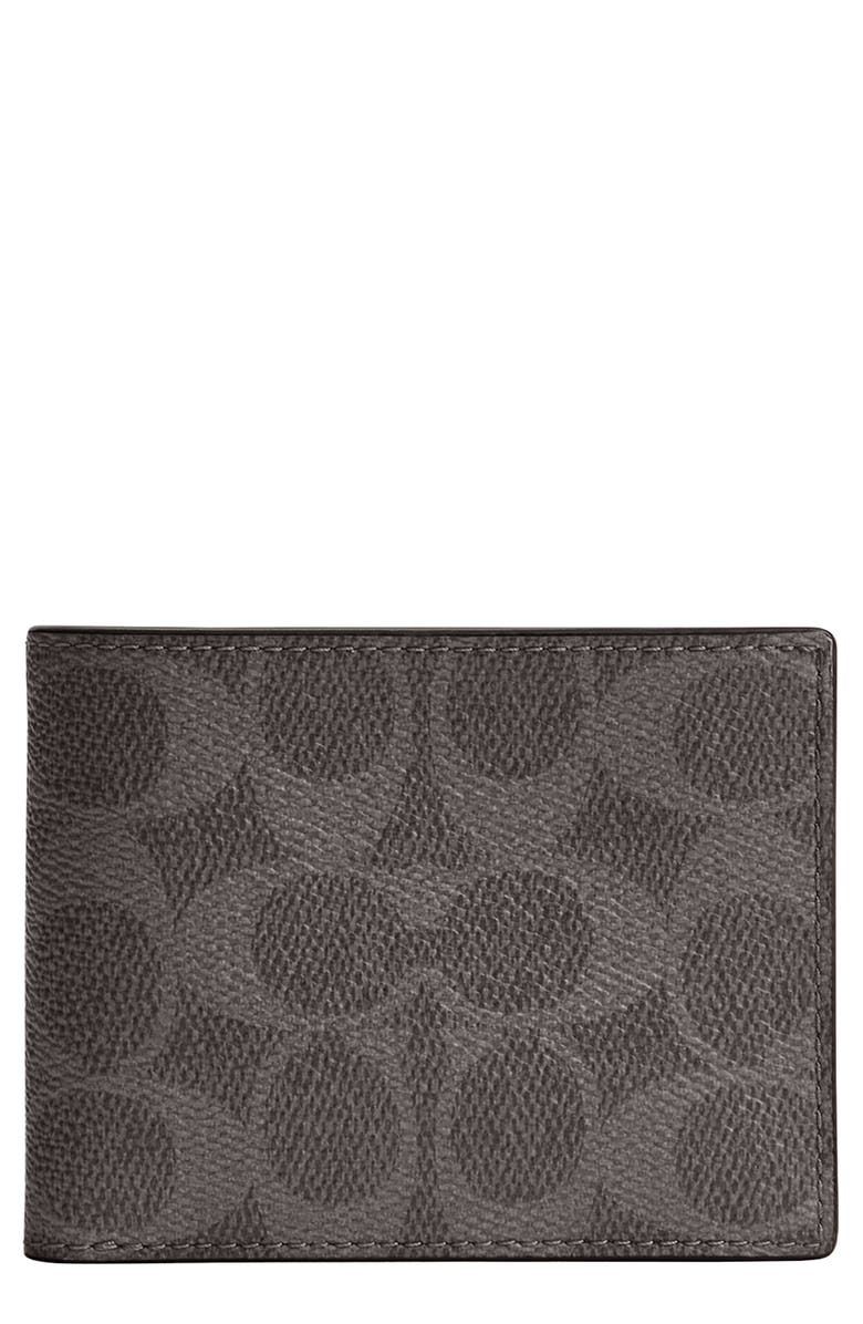 COACH Signature Coated Canvas Bifold Wallet, Main, color, Grey Signature