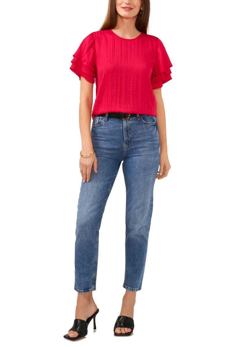 Vince Camuto Layered Flutter Sleeve Rumple Satin Top, Alternate, color, 