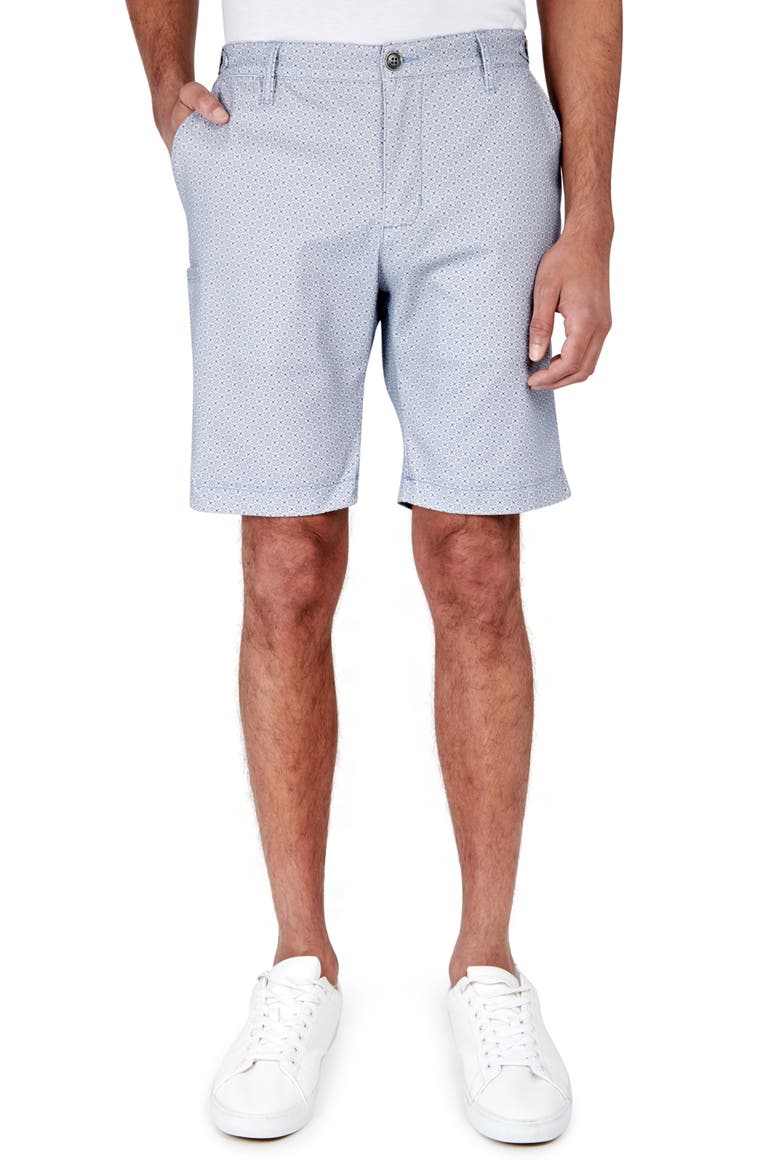 Slim Fit Garnet Medallion Print Flat Front Shorts, Main, color, BLUE
