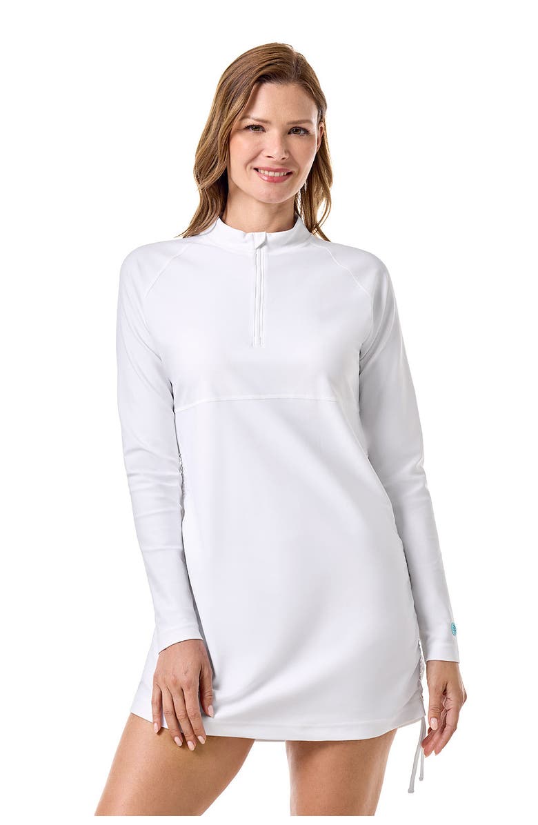Coolibar Women's Ruche Long Sleeve Swim Shirt - UPF 50+ Sun Protection - Lawai, Main, color, White