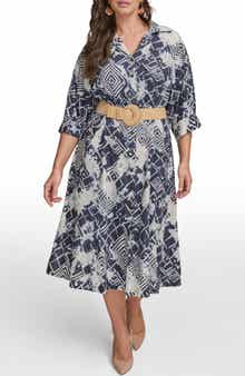 Belted Linen Blend Midi Dress