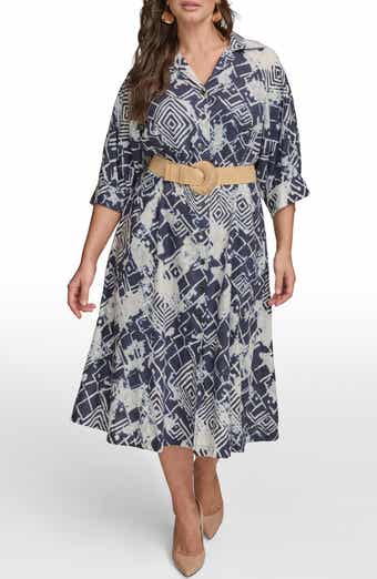 Belted Linen Blend Midi Dress