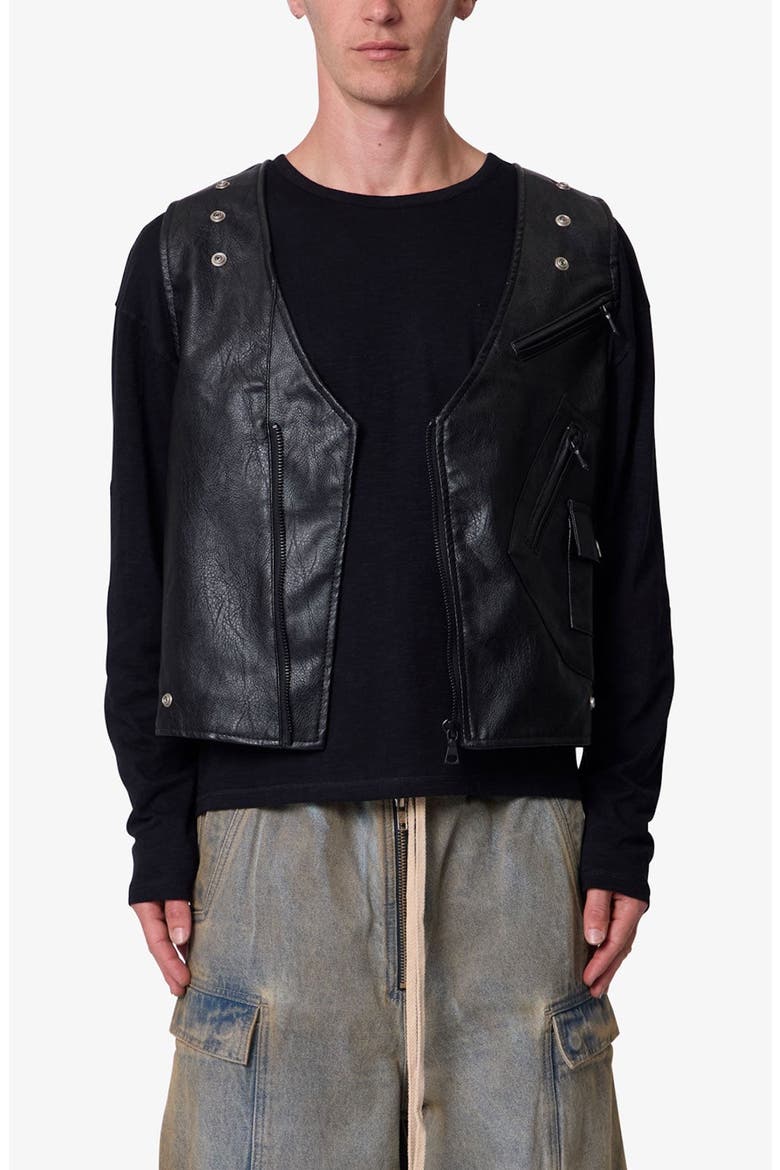 Faux Leather Zipper Vest, Main, color, BLACK