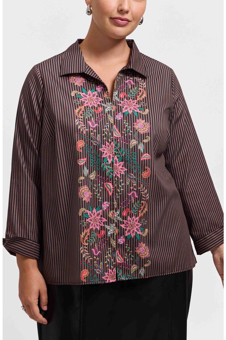 Agnes Floral Stripe Cotton Poplin Popover Top, Main, color, BROWN MULTI