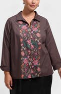 Foxcroft Agnes Floral Stripe Cotton Poplin Popover Top