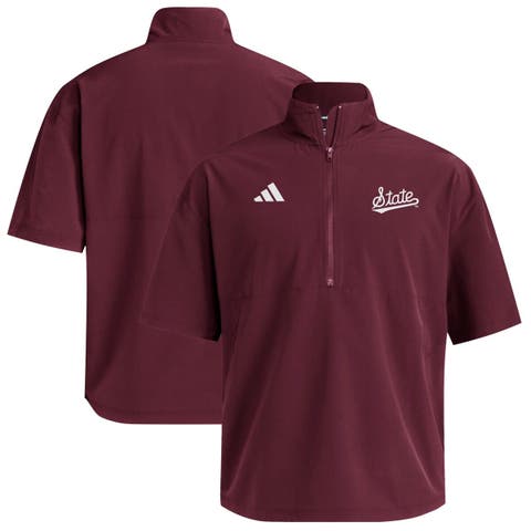 Men's adidas  Maroon Mississippi State Bulldogs Woven Quarter-Zip Short Sleeve Pullover