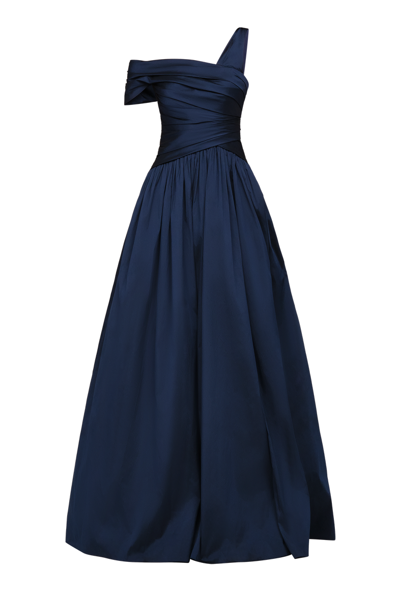 Avery Asymmetric Taffeta Gown, Alternate, color, Nautical Navy