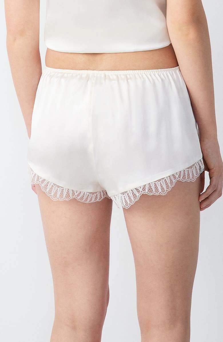 Etam Lace Trim Silk Shorts, Alternate, color, Ecru