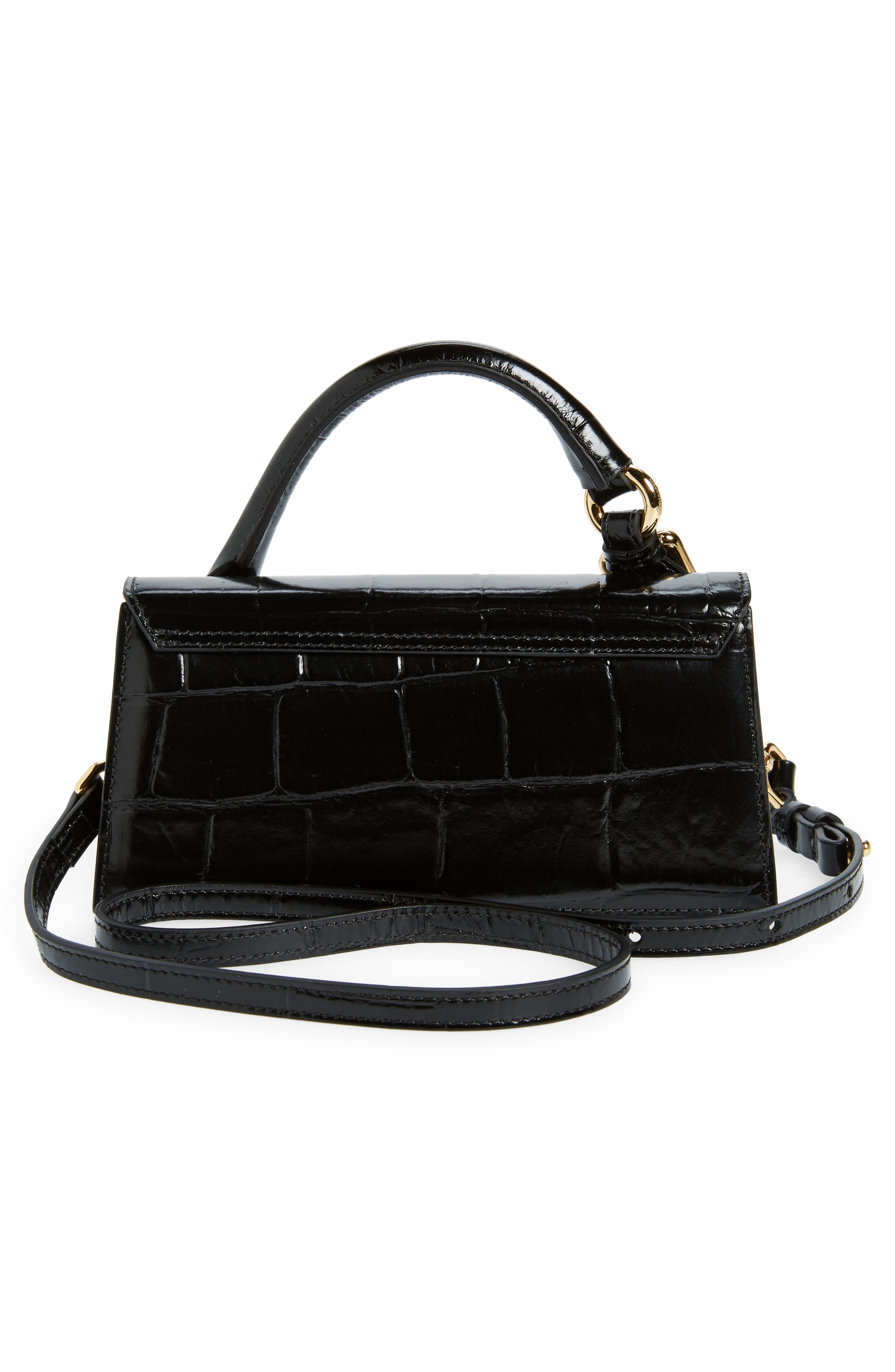 Jacquemus Le Chiquito Long Croc Embossed Leather Convertible Bag, Alternate, color, 