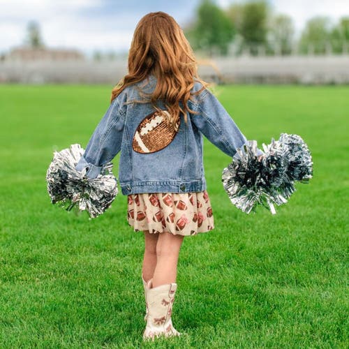 Sweet Wink Game Day Football Sequin Patch Denim Jacket In Blue