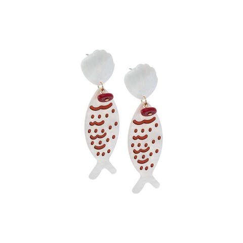 Shell Red Fish Drop Stud Earring