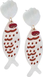 BY ADINA EDEN Shell Red Fish Drop Stud Earring