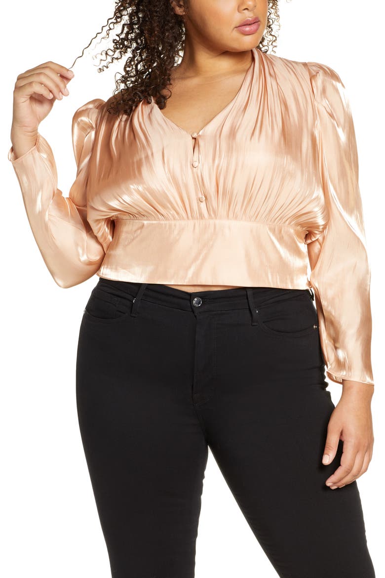 Shine Long Sleeve Button Front Blouse, Main, color, METALLIC GOLD