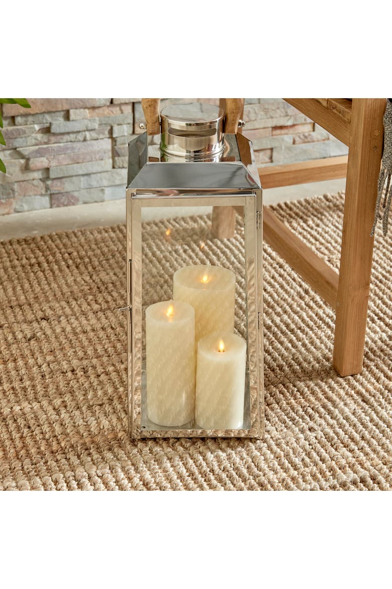 Oceanside Large Outdoor Pillar Candle Lantern 19", Alternate, color, Silver