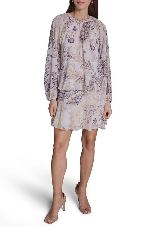 Paisley Long Sleeve Tiered Minidress