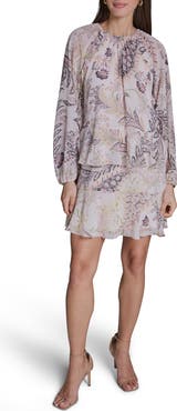 BCBG Paisley Long Sleeve Tiered Minidress