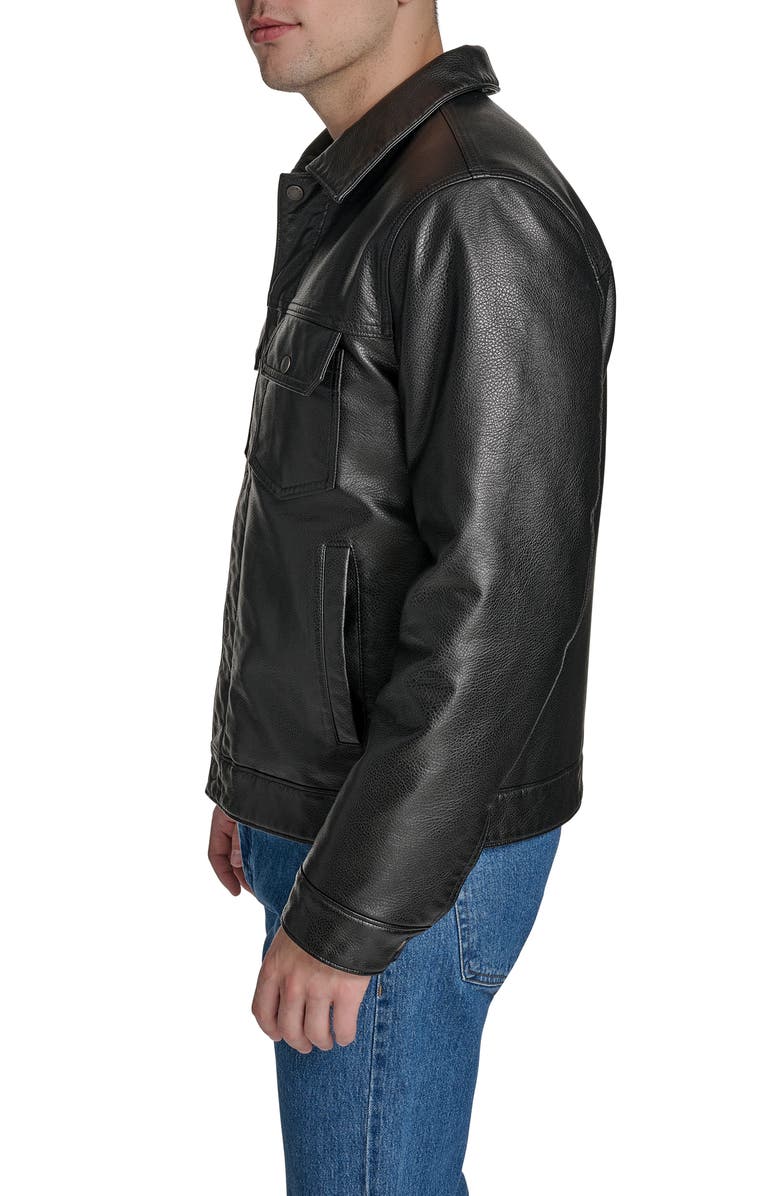 Levi's<sup>®</sup> Relaxed Water Resistant Faux Leather Trucker Jacket, Alternate, color, Black