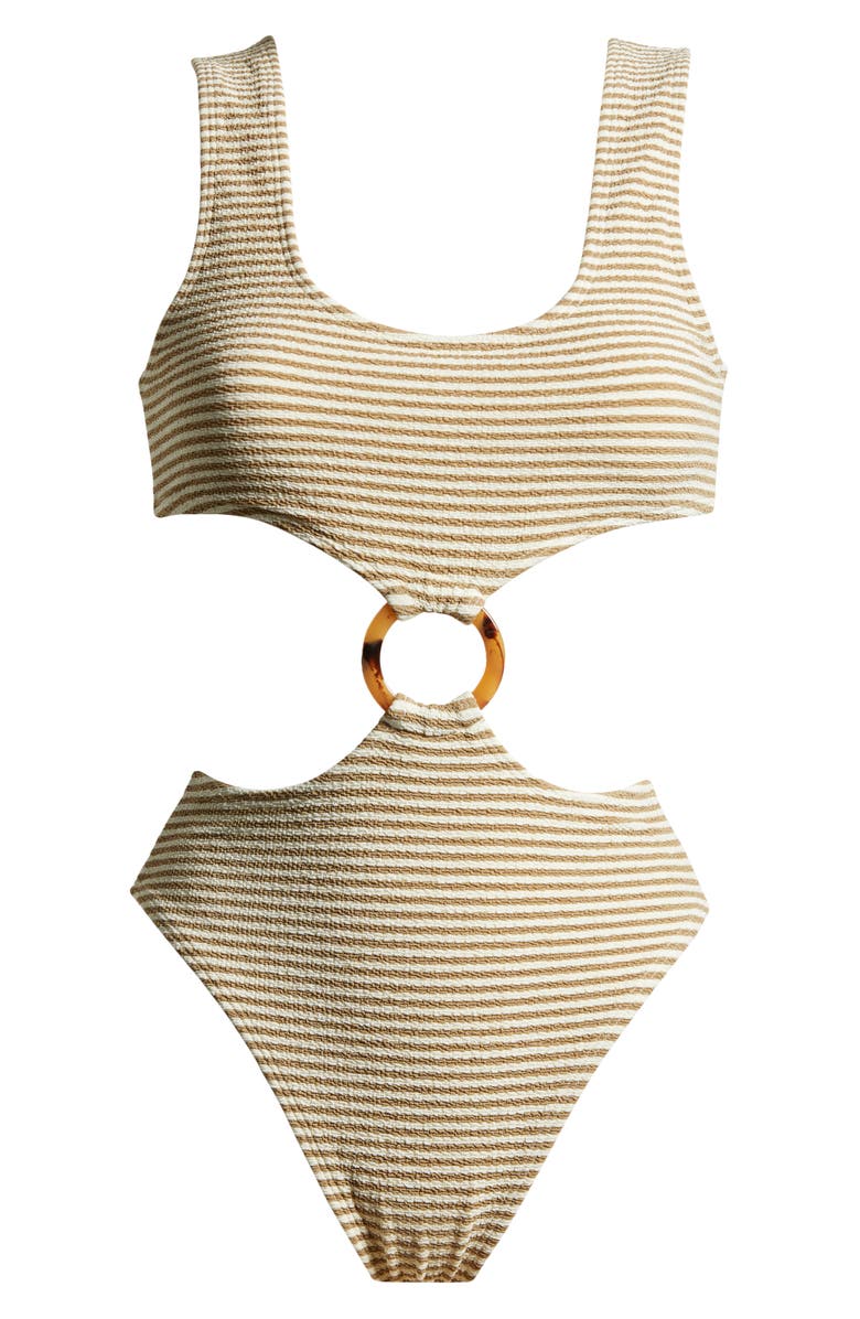 MONTCE Neutral Stripe Cutout One-Piece Swimsuit, Alternate, color,