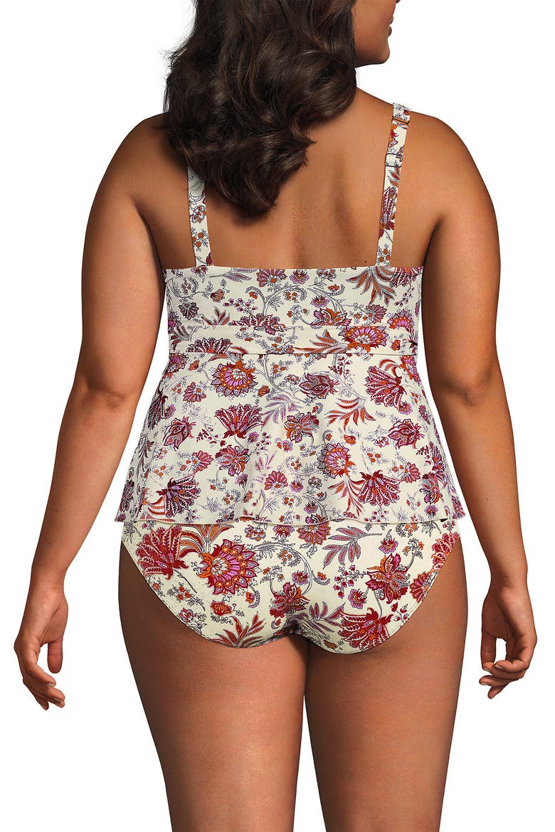 Sweetheart Belted Flutter Tankini, Alternate, color, Egret White Ornate Floral