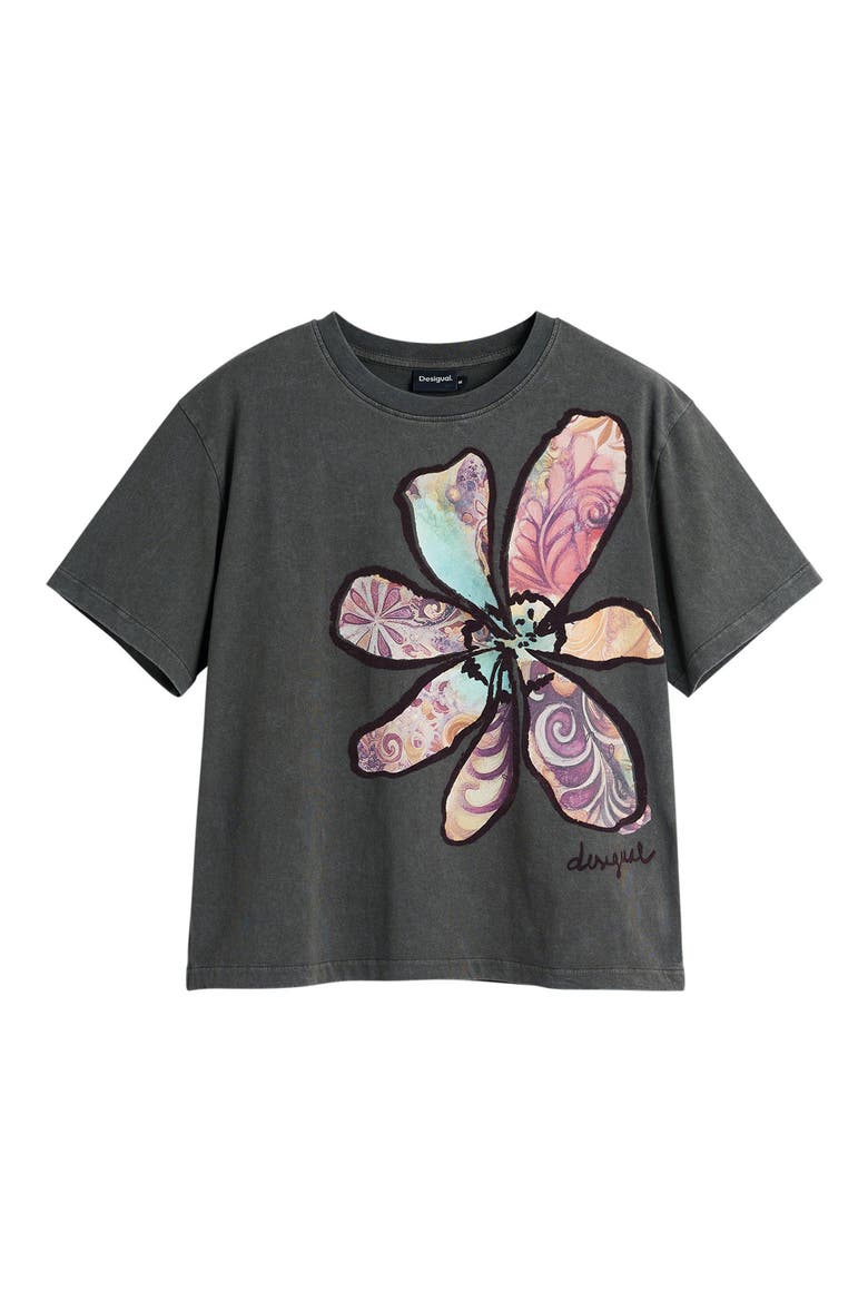 Floral Cotton Graphic T-Shirt, Alternate, color, DARK GREY