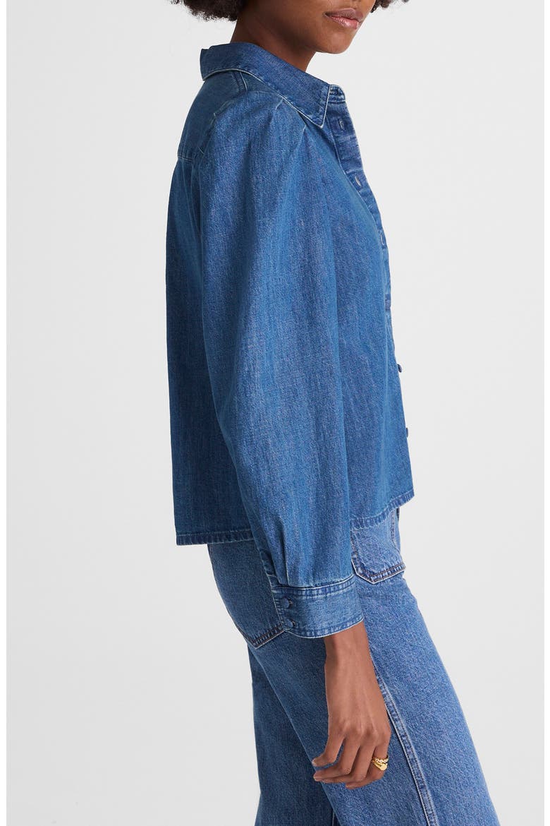 Puff Sleeve Denim Button-Up Shirt, Alternate, color, PETERSBURG WASH