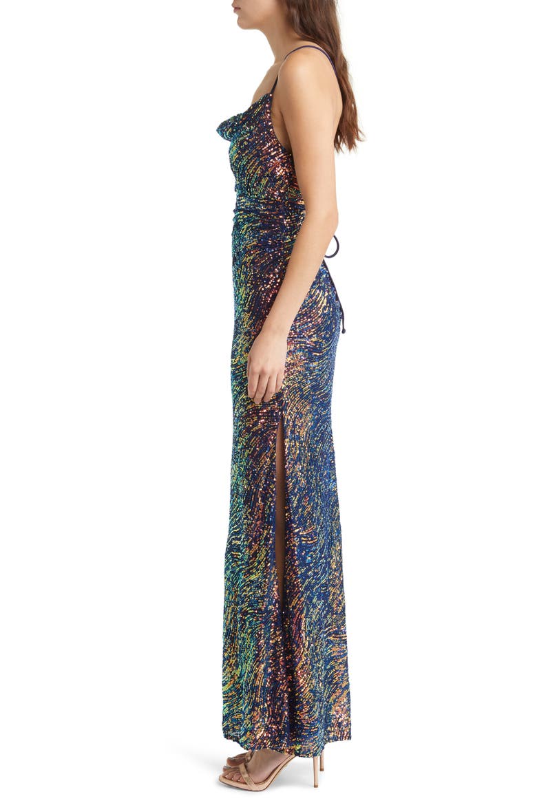 Rainbow Swirl Sequin Gown, Alternate, color, NAVY