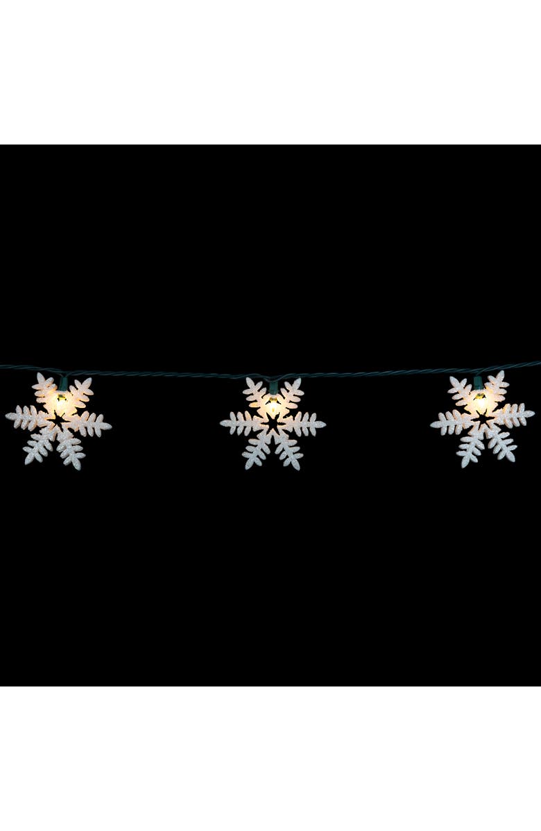 Northlight White Glittered Snowflakes Christmas Lights - Clear - 6' Green Wire - 10ct, Alternate, color, White