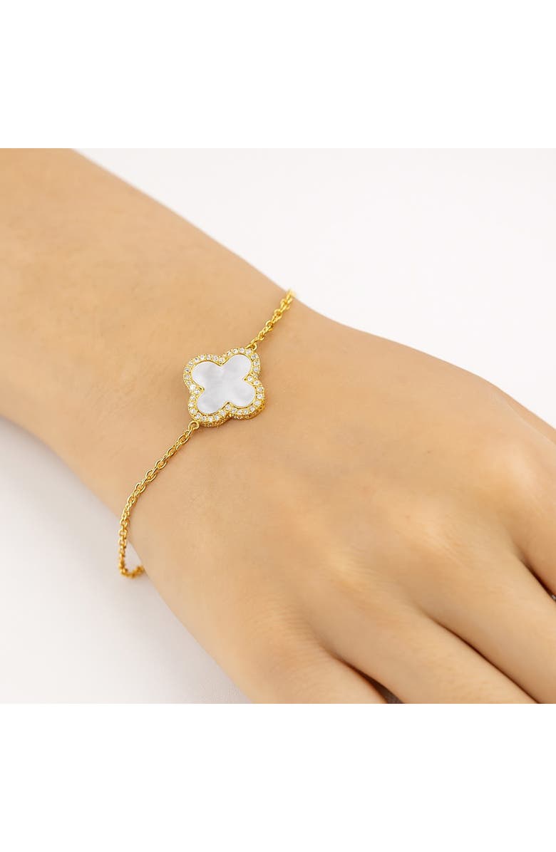 RIVKA FRIEDMAN 18K Gold Clad Pavé CZ Clover Charm Bracelet, Alternate, color, Mother Of Pearl / Cz