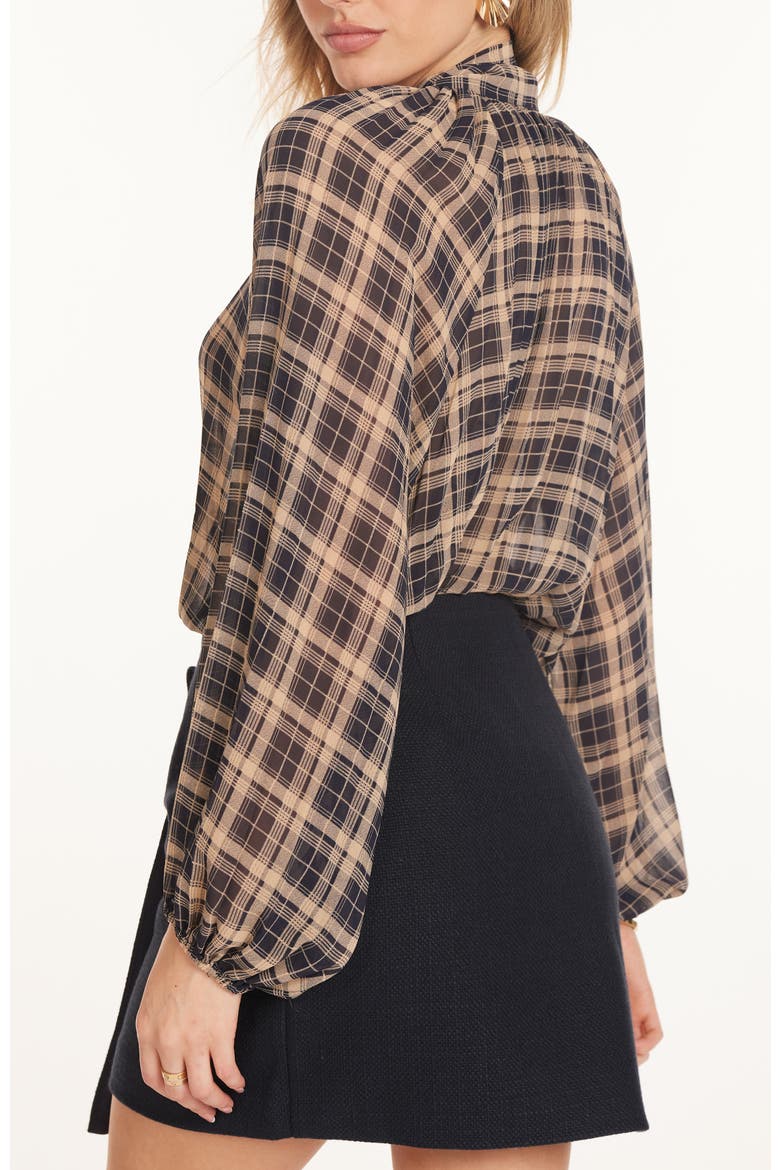 Tessa Tie Neck Top, Alternate, color, Sheer Plaid