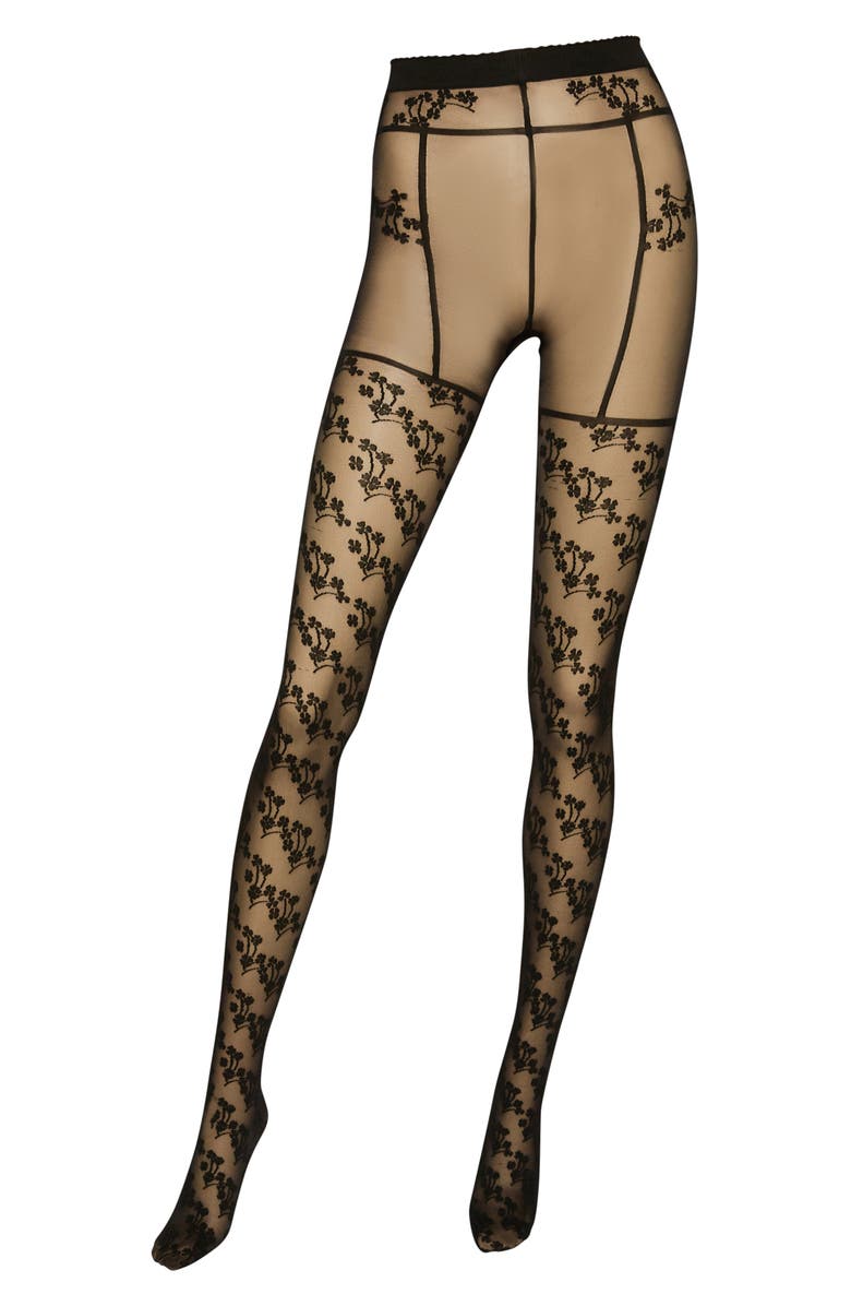 Wolford Floral Faux Garter Tights, Alternate, color, 