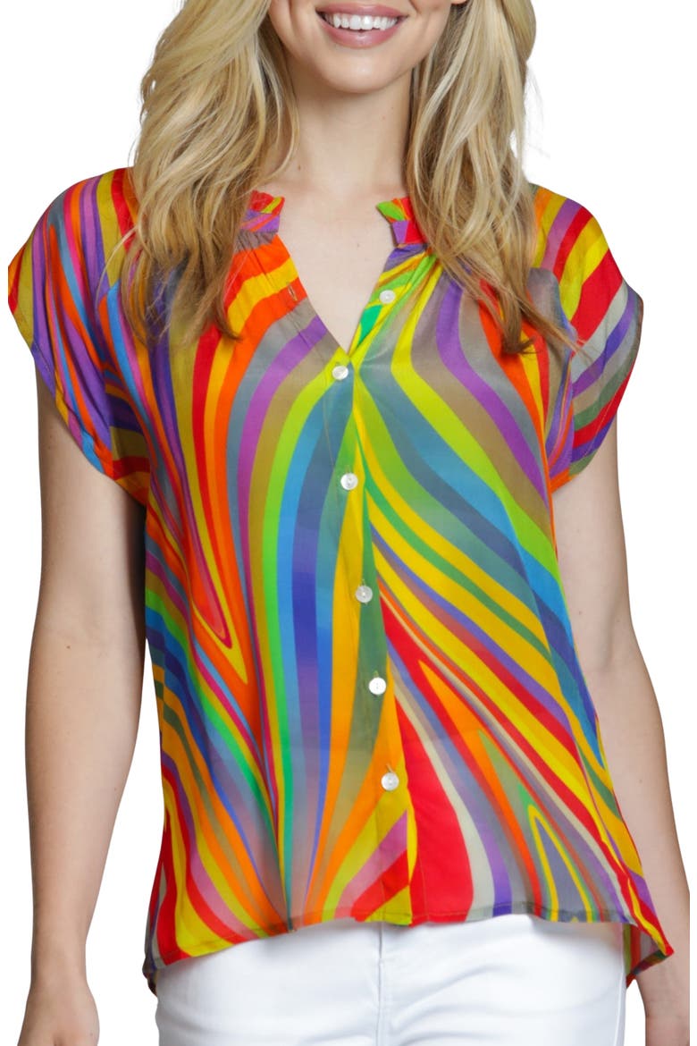 Cap Sleeve Shell Top, Main, color, REDYELLOW MULTI