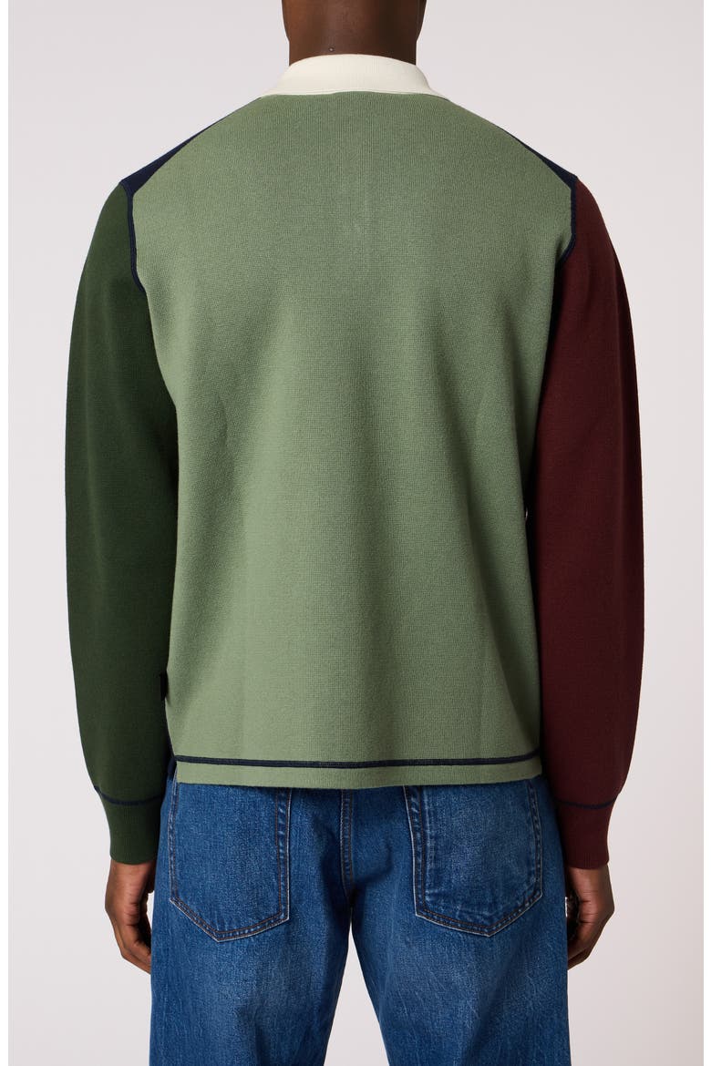 Colorblock Long Sleeve Cotton & Merino Wool Polo Sweater, Alternate, color, VERY DARK NAVY