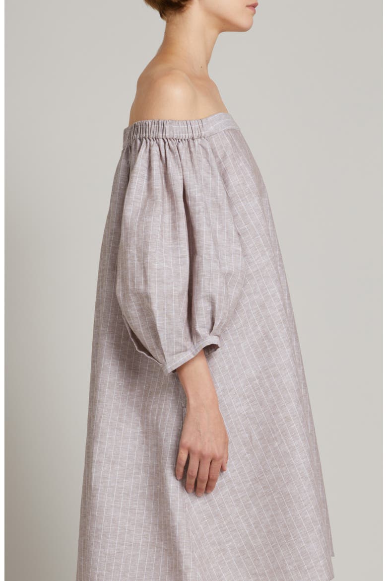 Fuggito Off the Shoulder Linen Blend Shift Dress, Alternate, color, HAZELNUT BROWN