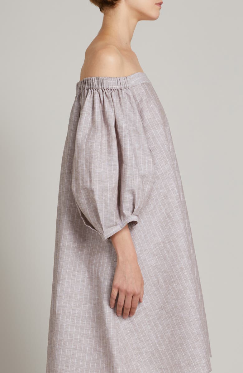 MM by Max Mara Fuggito Off the Shoulder Linen Blend Shift Dress, Alternate, color, Hazelnut Brown