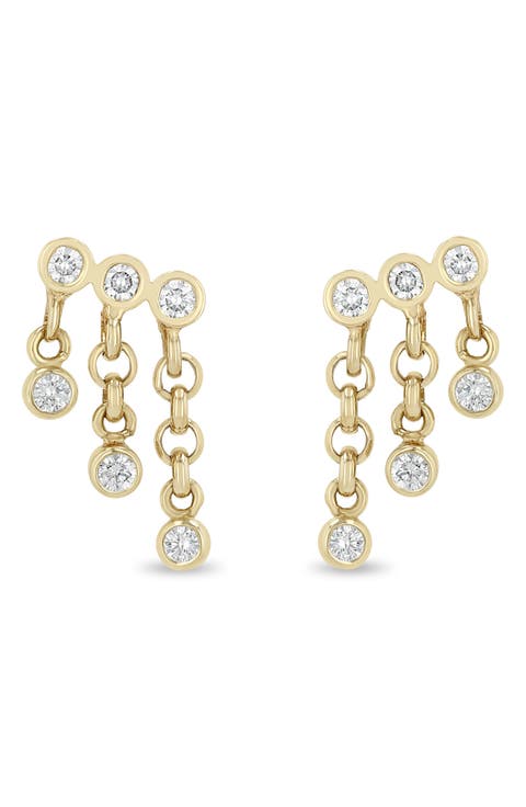 Bezel Diamonds 14k Gold Waterfall Earrings