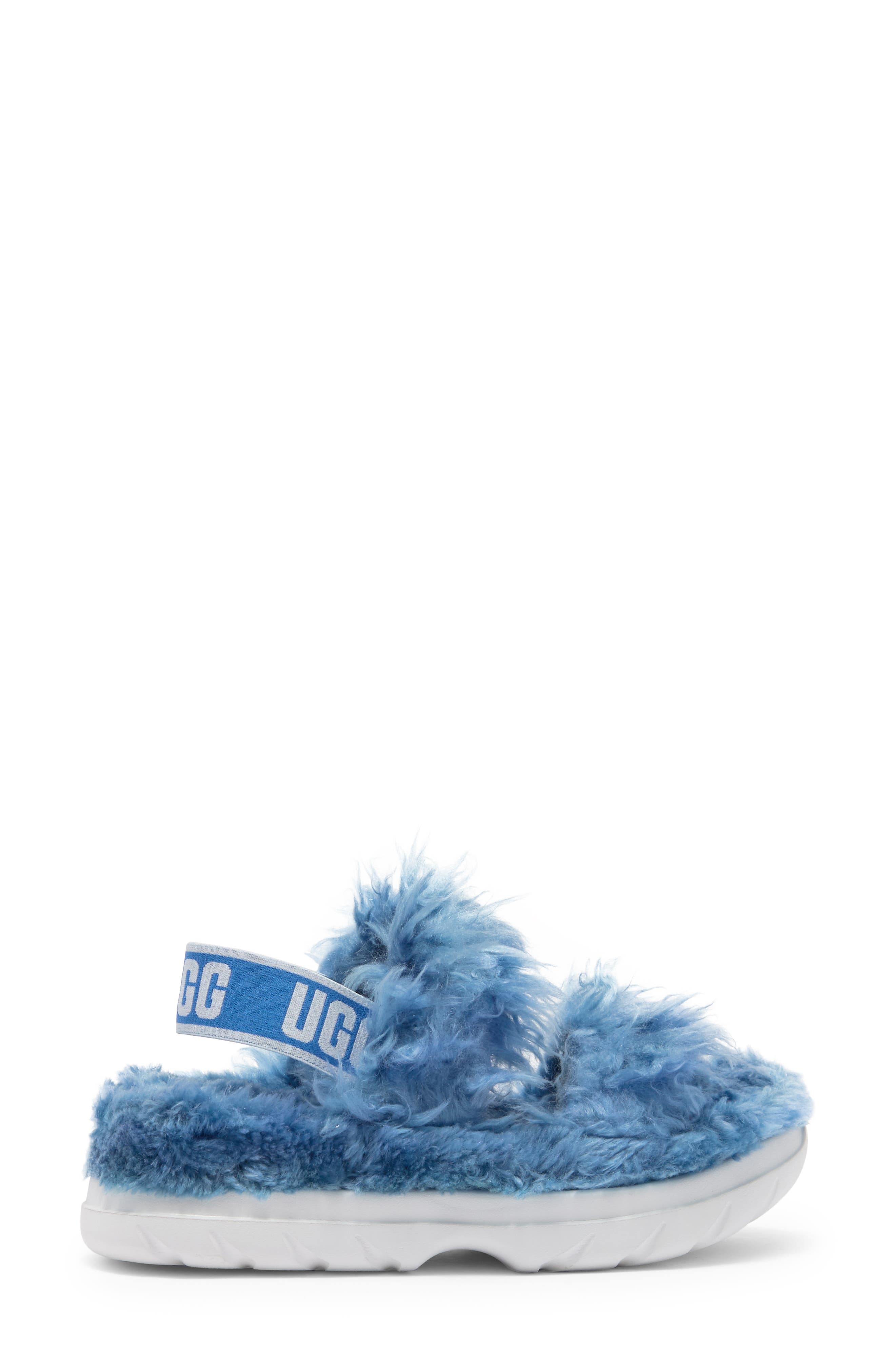 Fluff Sugar Faux Fur Sandal, Alternate, color, BLUE