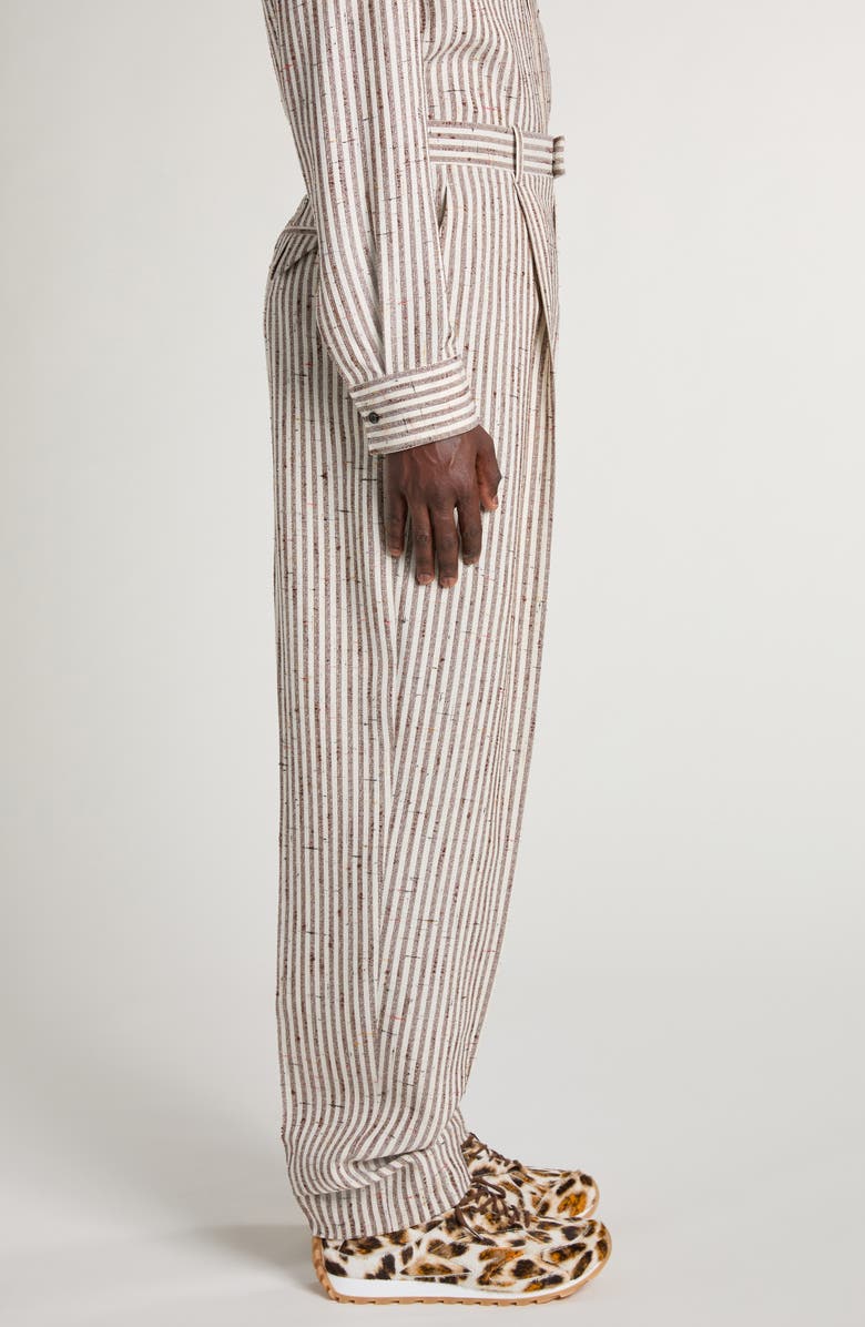 Bottega Veneta Flecked Stripe Pleated Pants, Alternate, color, Talc/ Loam