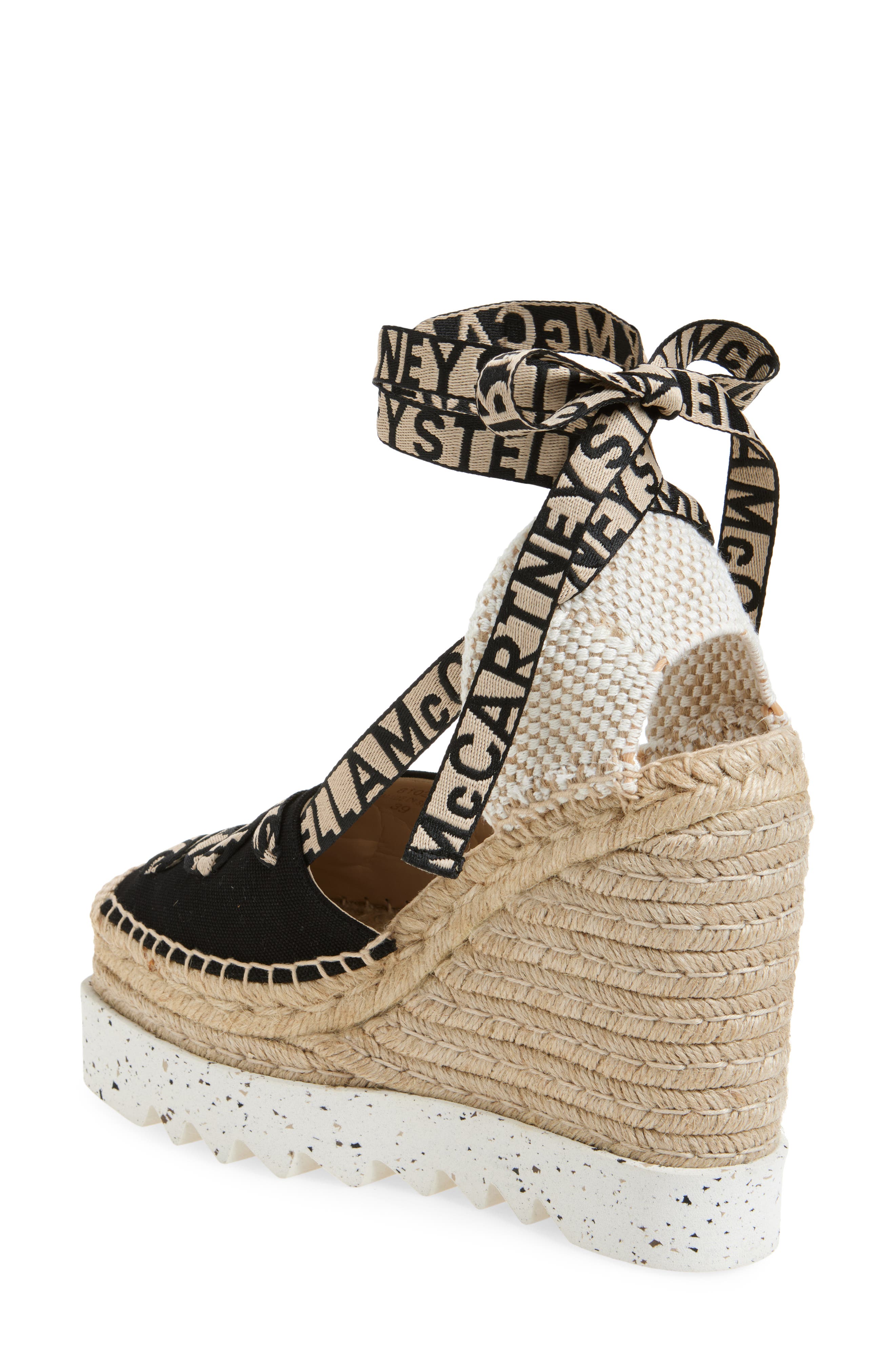 Stella McCartney Gaia Logo Strap Organic Canvas Platform Wedge Espadrille, Alternate, color, 
