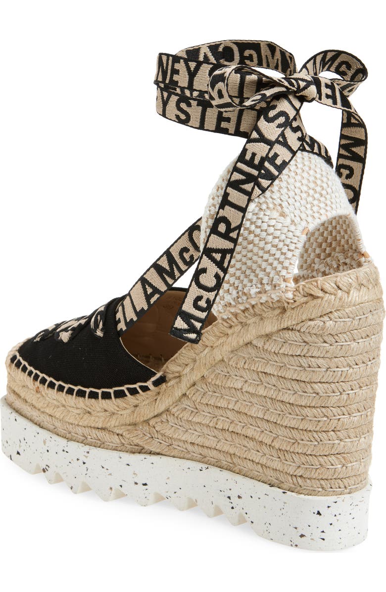Stella McCartney Gaia Logo Strap Organic Canvas Platform Wedge Espadrille, Alternate, color,