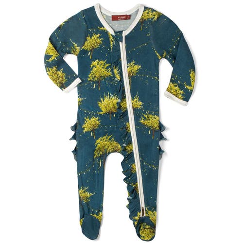 Milkbarn Ruffle Zipper Footed Romper In Green