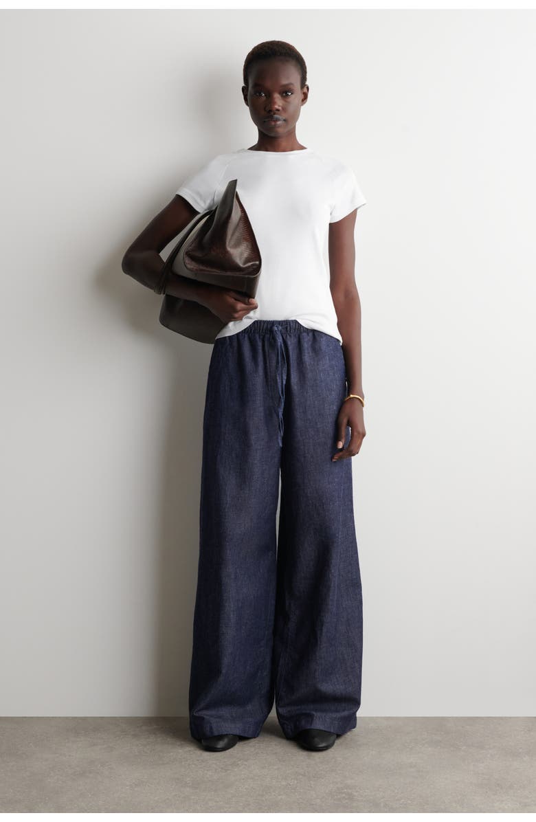 COS Denim Wide-leg Drawstring Trousers, Main, color, Indigo