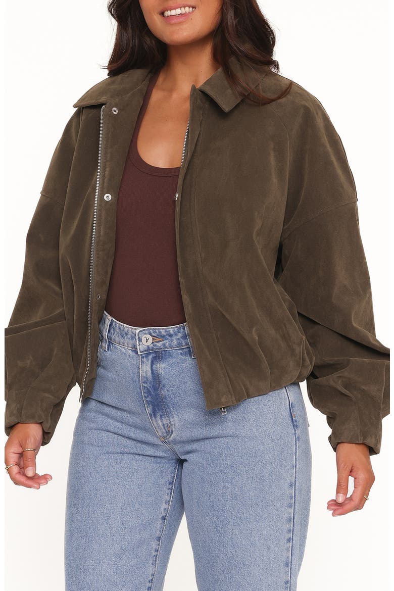 Jensen Faux Suede Bomber Jacket, Alternate, color, OLIVE
