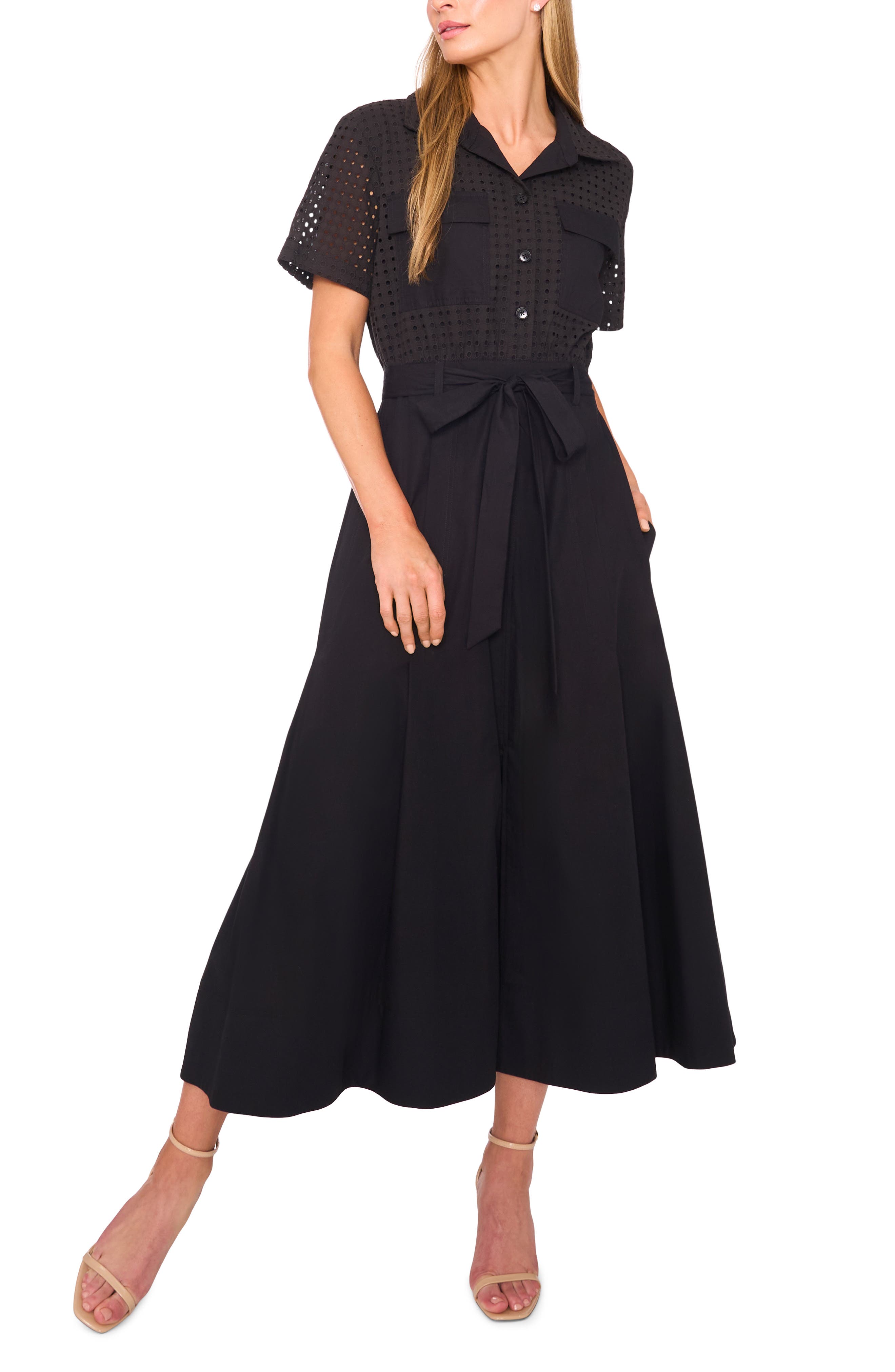 Eyelet Embroidery Midi Shirtdress