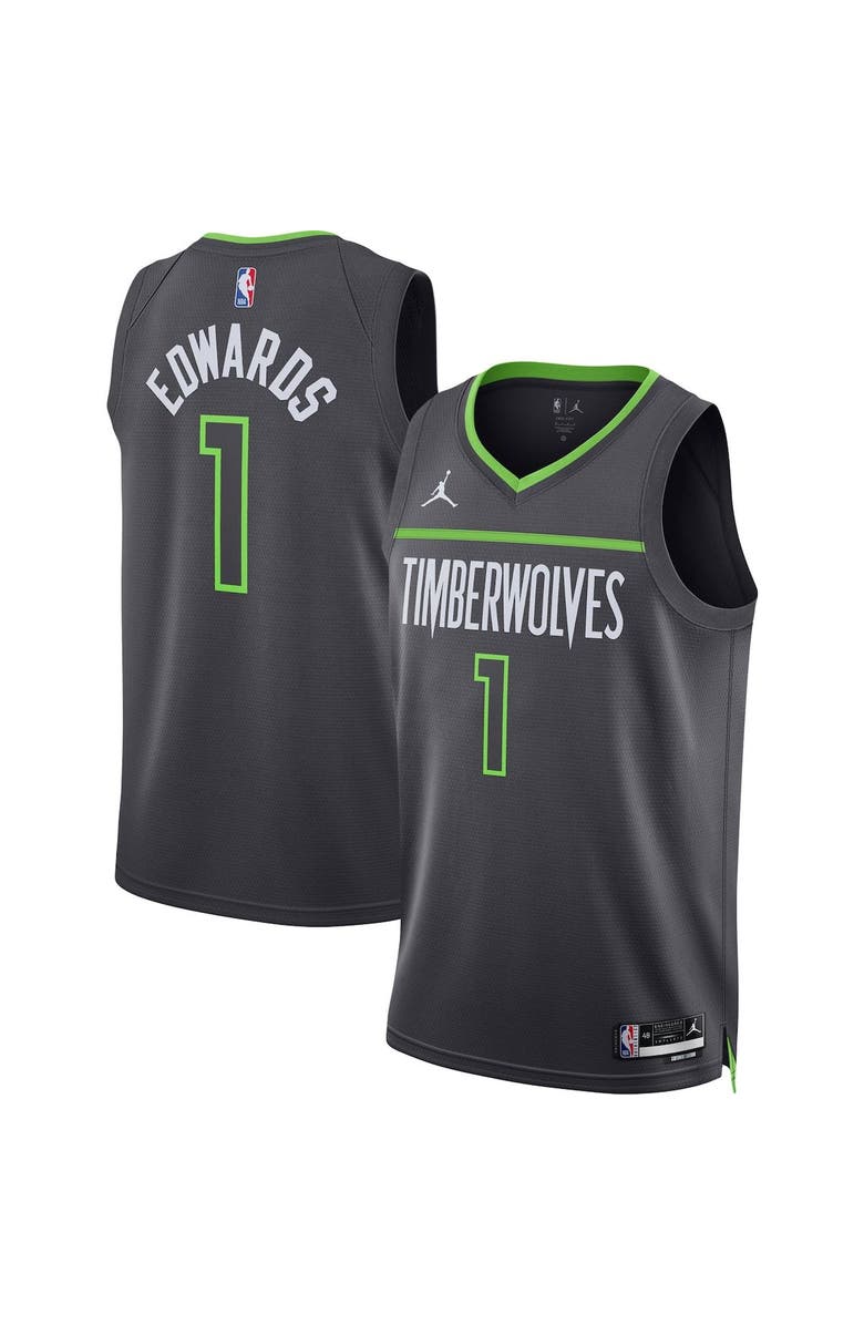 Jordan Brand Men's Jordan Brand Anthony Edwards Charcoal Minnesota Timberwolves 2022/23 Statement Edition Swingman Jersey, Alternate, color,