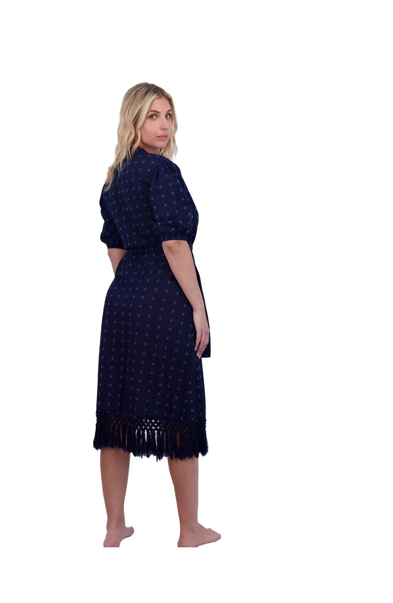 Mer St. Barth Estelle Women's Fringed Shirtdress Navy Turquoise Swiss Dot, Alternate, color, 