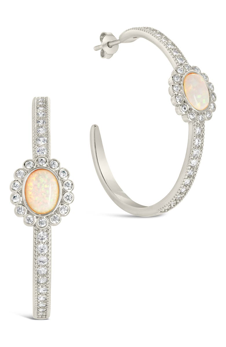 Sterling Forever Carina Cubic Zirconia Opal Hoop Earrings, Main, color, 