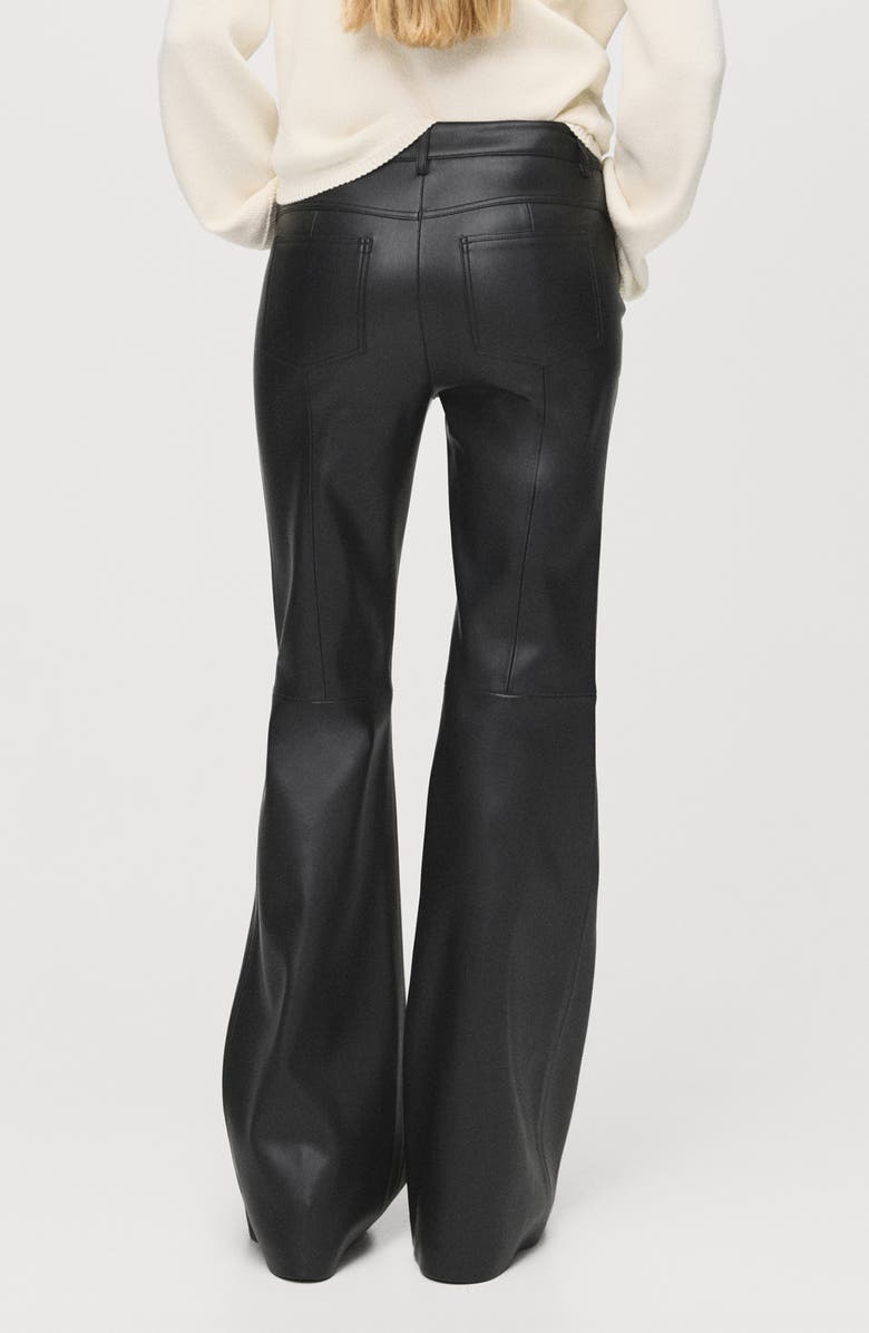 MANGO Connie Flared Faux Leather Pants, Alternate, color, Black