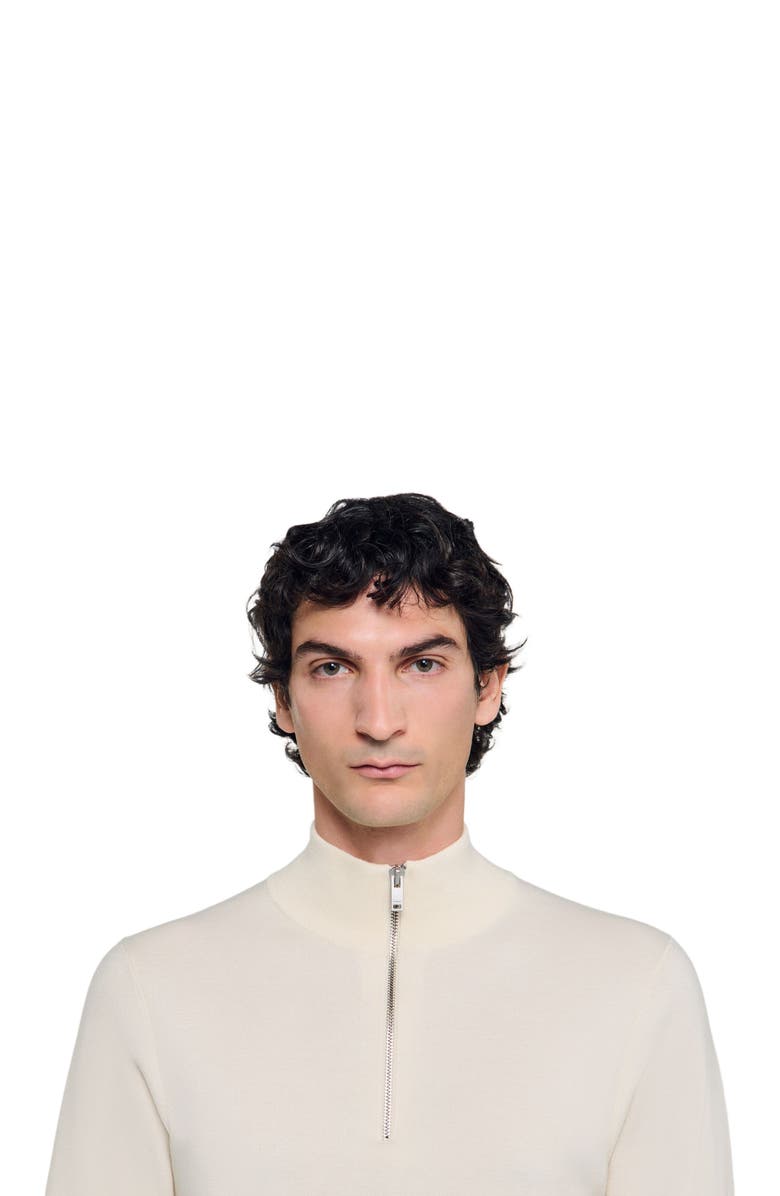 SANDRO Wool sweater with zip collar, Alternate, color, Off White