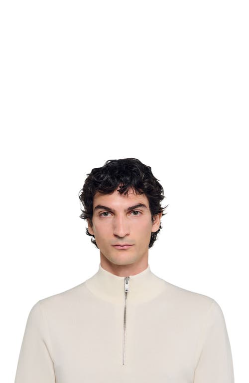 Sandro Wool Sweater With Zip Collar In White