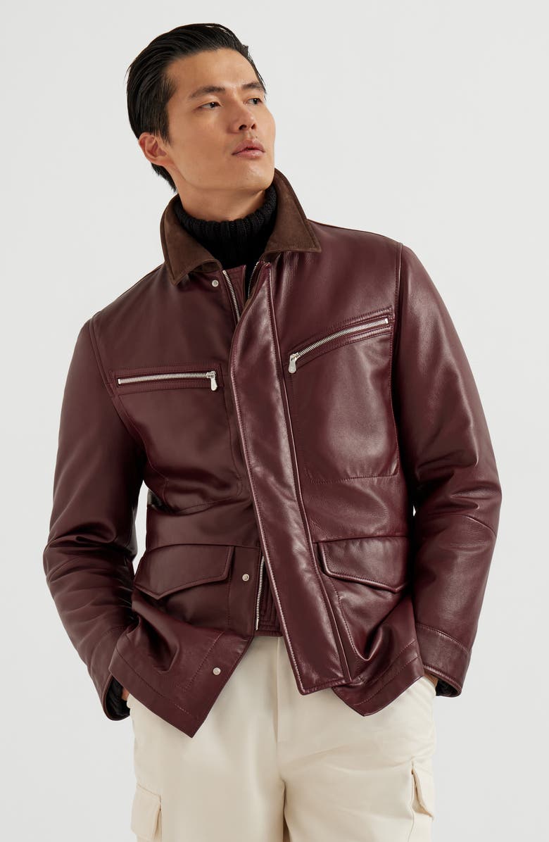 Brunello Cucinelli Nappa leather field jacket, Alternate, color, Amaranth